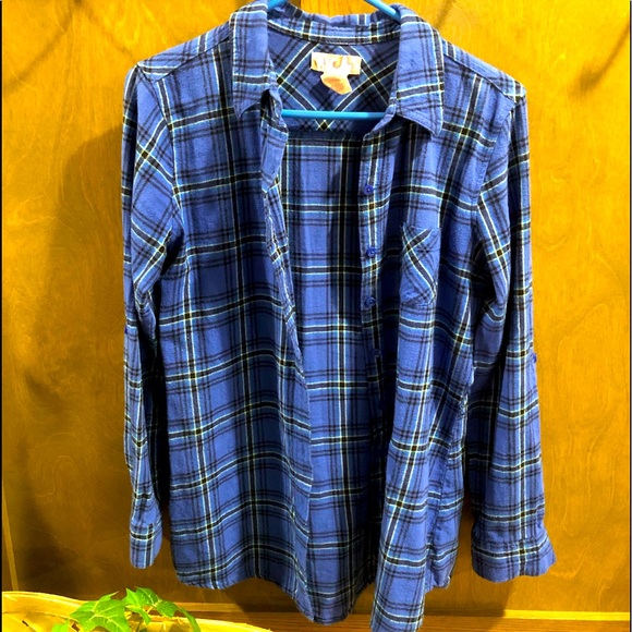 Ocean Pacific OP Sz L 11/13 blue flannel long - Picture 2 of 13